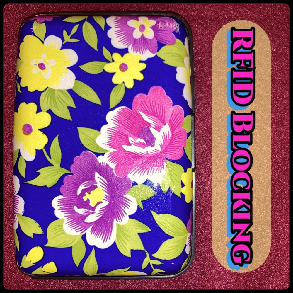 Floral NWT RFID Fashion Metal Wallet Credit Card Case